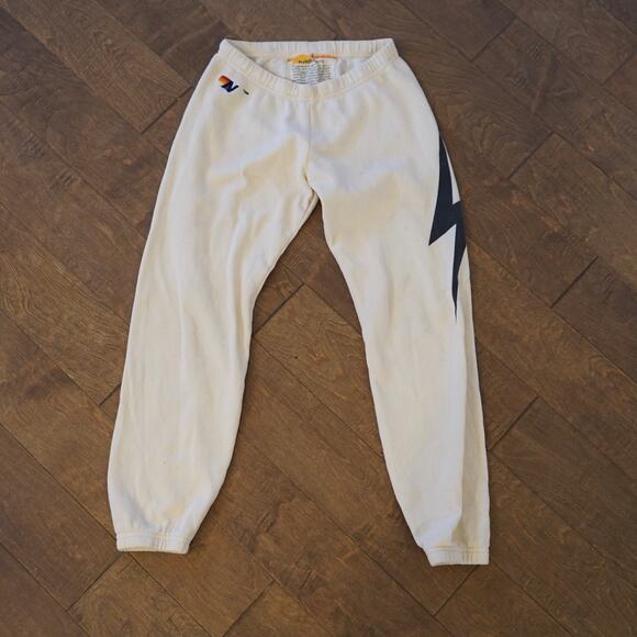 Aviator Nation Lightning Bolt Sweatpants Cream Ivory S USA Made Surf 24 x 29